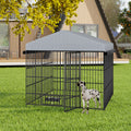 Large Dog Kennel Outdoor Pet Pens Dogs Run Enclosure Animal Hutch Metal Coop Fence With Roof Cover 6.6 L X 6.6 W X 6.4 H