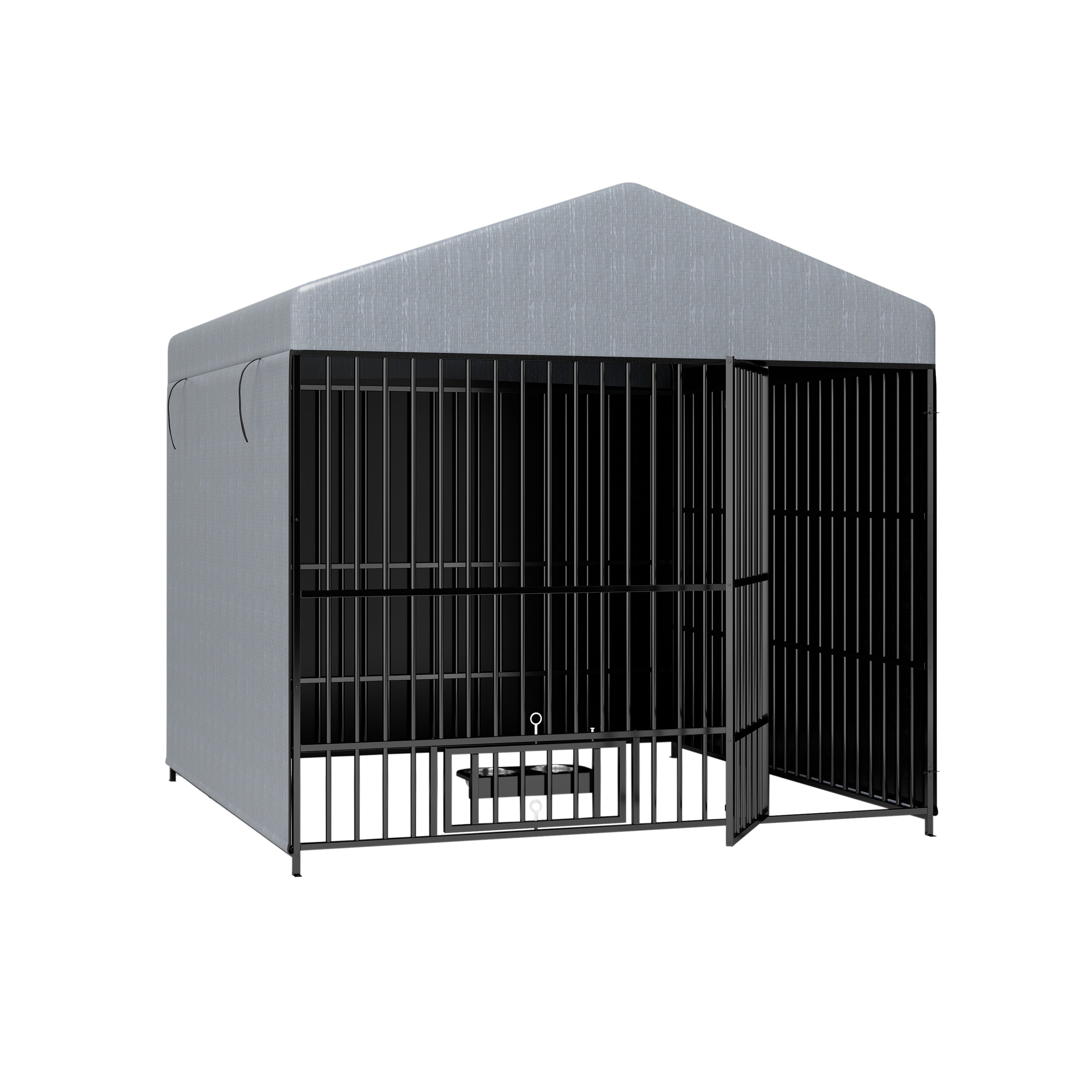 Large Dog Kennel Outdoor Pet Pens Dogs Run Enclosure Animal Hutch Metal Coop Fence With Roof Cover 6.6 L X 6.6 W X 6.4 H