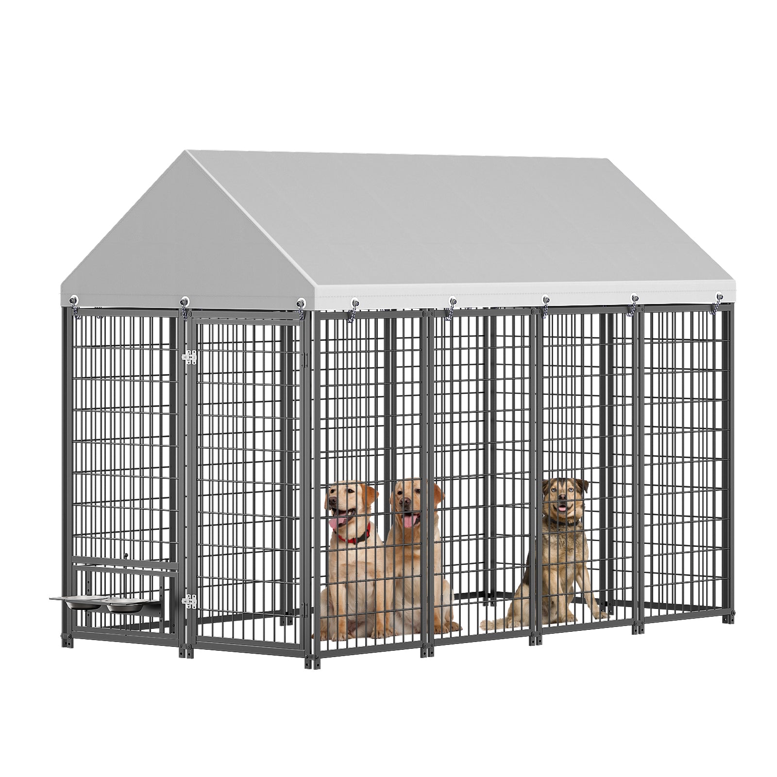 Large Dog Kennel Outdoor Pet Pens Dogs Run Enclosure Animal Hutch Metal Coop Fence With Roof Cover. 7.94'L X 4.13'W X 5.95'H.