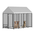 Large Dog Kennel Outdoor Pet Pens Dogs Run Enclosure Animal Hutch Metal Coop Fence With Roof Cover. 7.94'L X 4.13'W X 5.95'H.