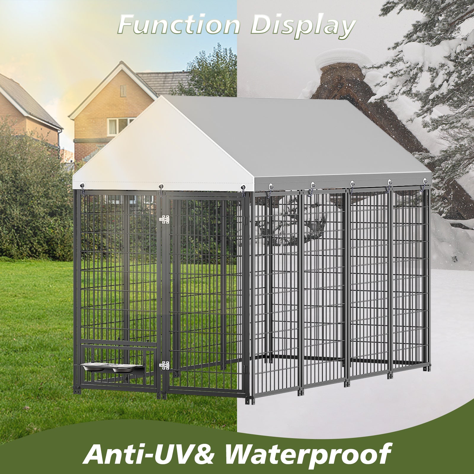 Large Dog Kennel Outdoor Pet Pens Dogs Run Enclosure Animal Hutch Metal Coop Fence With Roof Cover. 7.94'L X 4.13'W X 5.95'H.