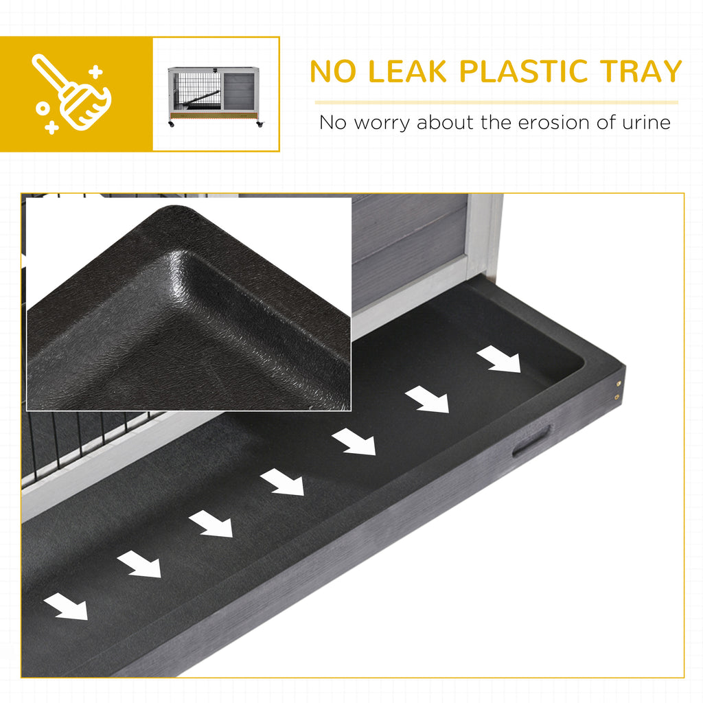 Indoor Rabbit Enclosure, Wooden Elevated Cage Habitat with Enclosed Run with Wheels - Ideal for Rabbits and Guinea Pigs