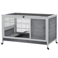 Indoor Rabbit Enclosure, Wooden Elevated Cage Habitat with Enclosed Run with Wheels - Ideal for Rabbits and Guinea Pigs