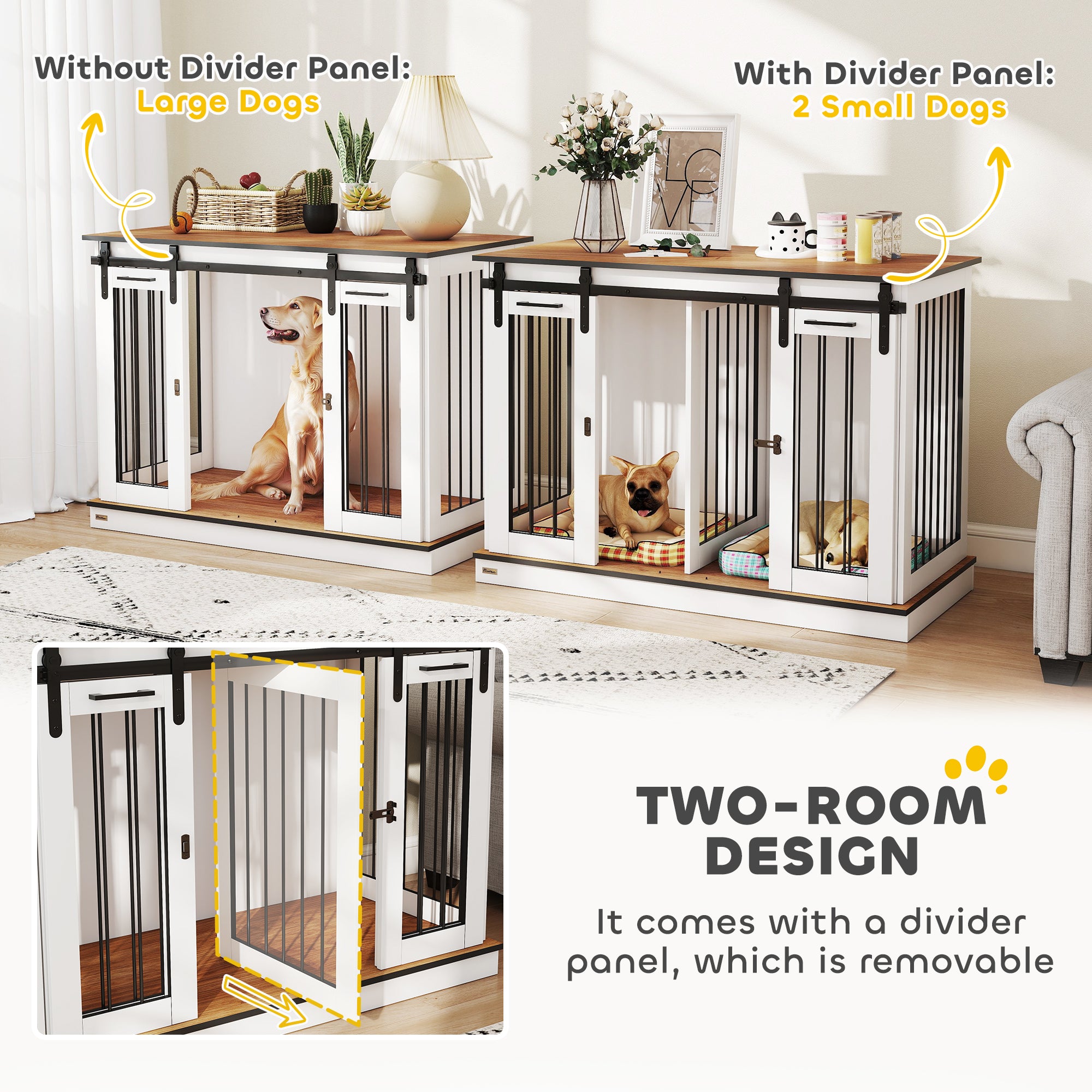 PawHut Dog Crate Furniture For Large Dogs, Double Dog Cage For Small Dogs