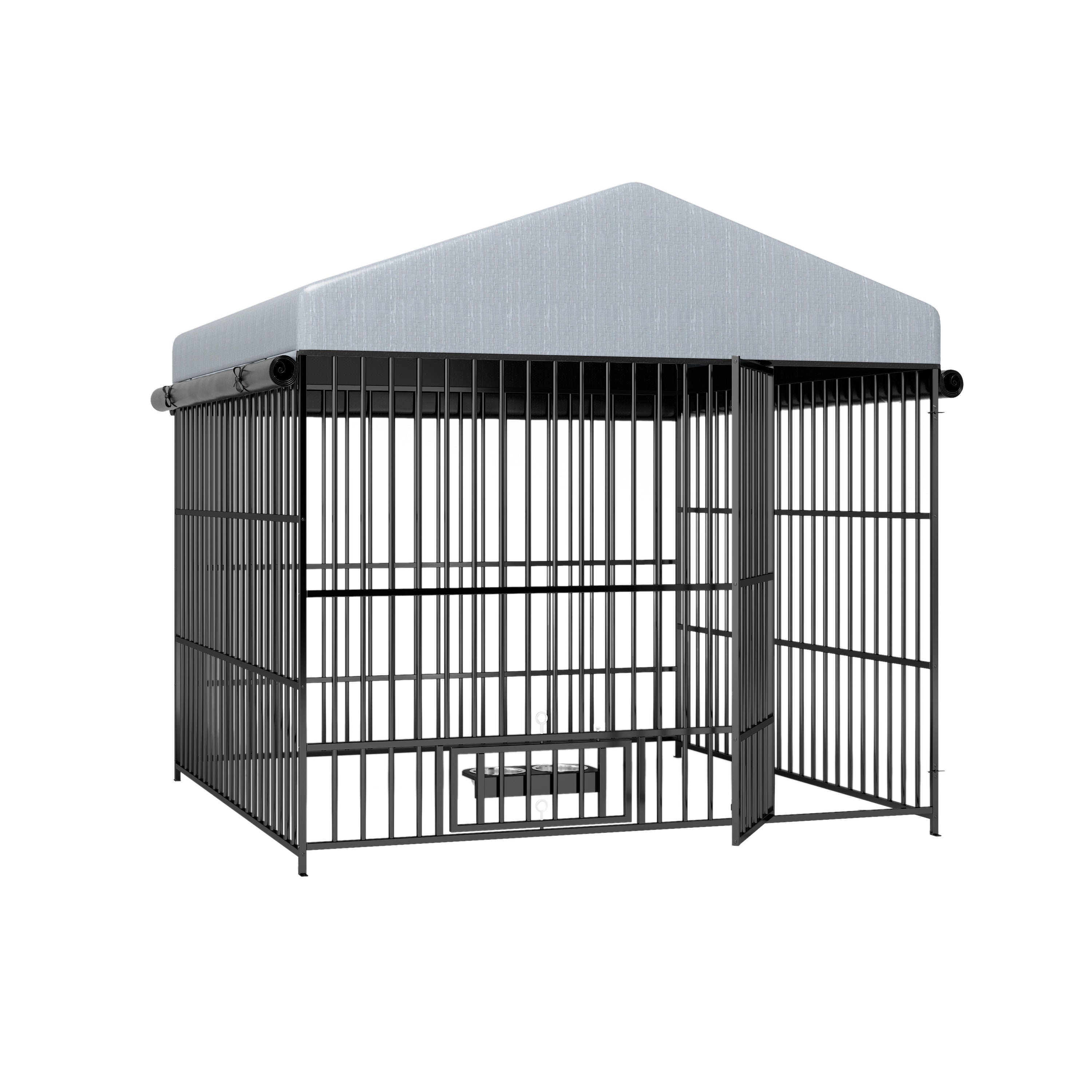 Large Dog Kennel Outdoor Pet Pens Dogs Run Enclosure Animal Hutch Metal Coop Fence With Roof Cover 6.6 L X 6.6 W X 6.4 H