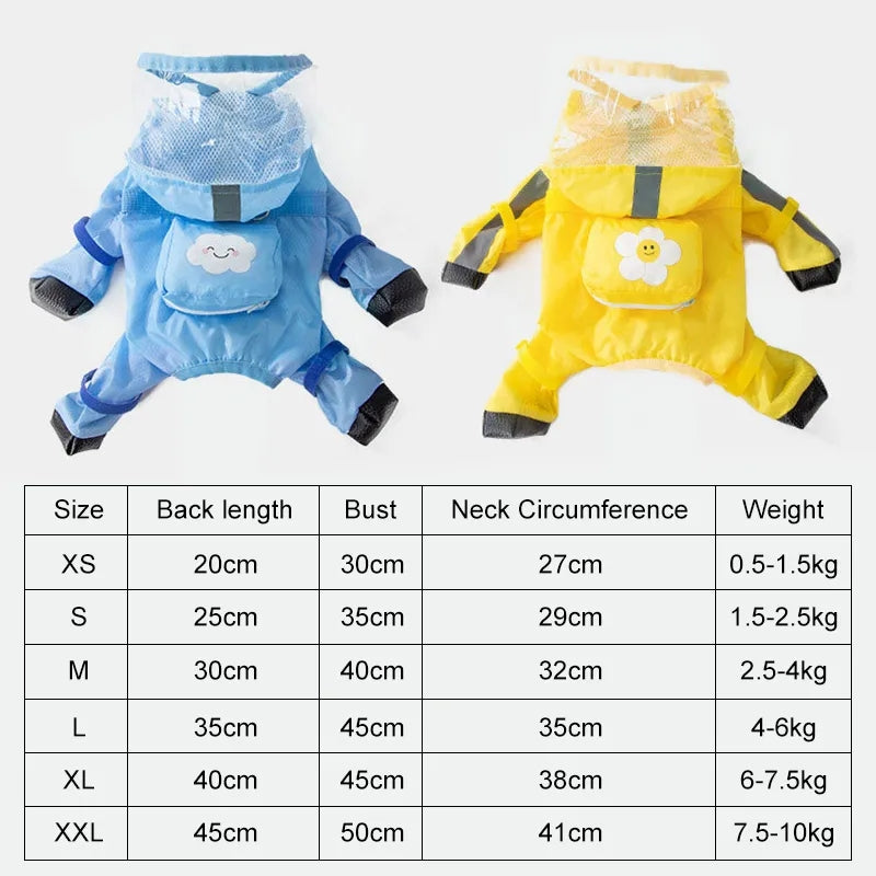 Pet Puppy Dog Raincoat Rain Jacket Coverage 4 Legs Full Body Protection Waterproof Rainboot Small Dogs Pet Teddy Raining Coat