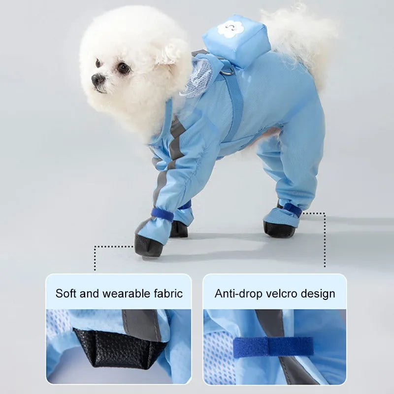 Pet Puppy Dog Raincoat Rain Jacket Coverage 4 Legs Full Body Protection Waterproof Rainboot Small Dogs Pet Teddy Raining Coat